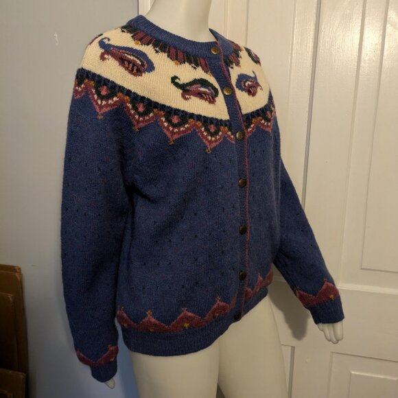 Handmade Knitted Cardigan - purple/blue with white and paisley design - Picture 8 of 9